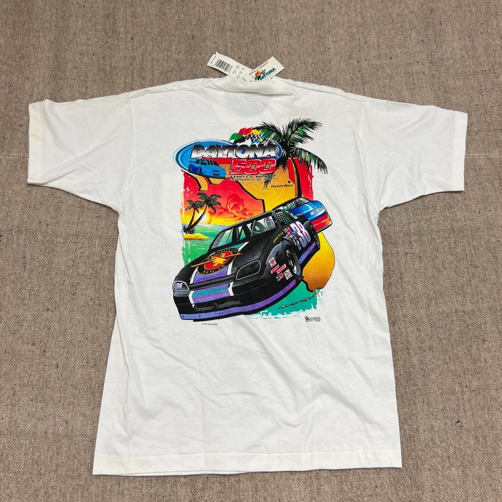 Vintage Daytona 500 Nascar Shirt Mens Large White 1990s DeadStock